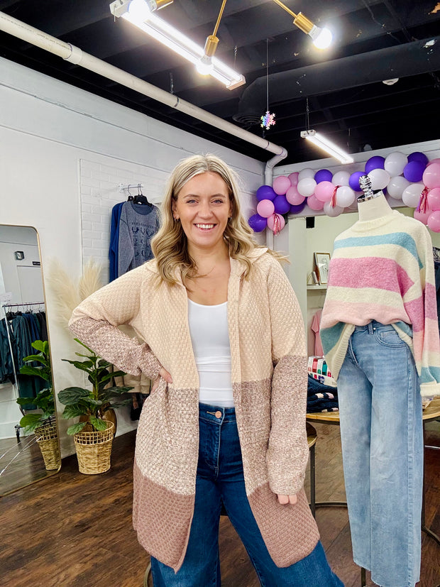 Waffle Knit Color Block Cardigan