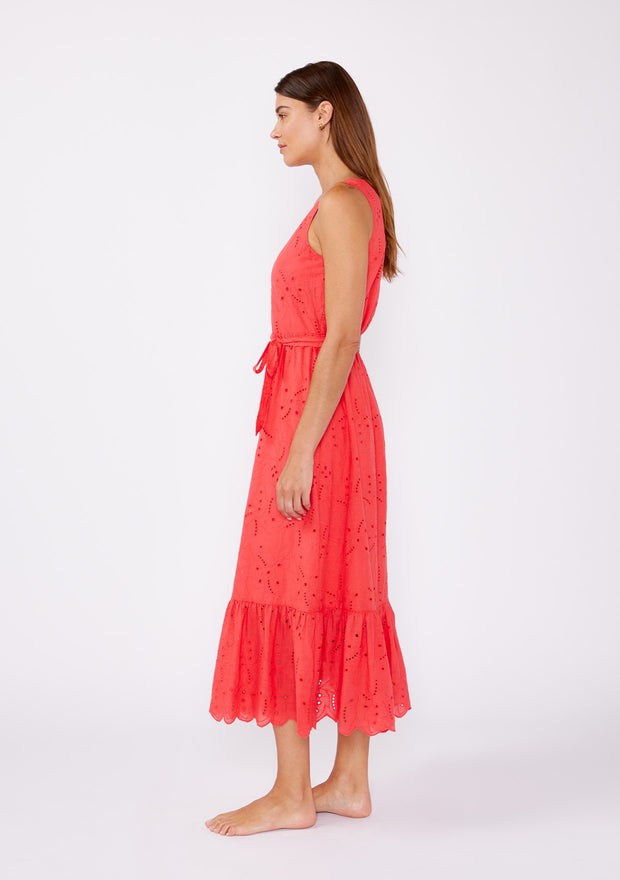 Coral Eyelet Midi Dress-large