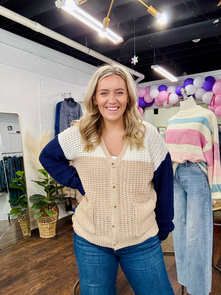 Navy Color Block Cardigan