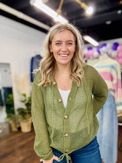 Olive Fishnet Hoodie Cardigan