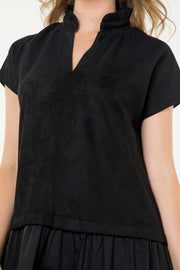 Black Suede Short Sleeve Dress