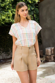 Cream Rainbow Striped Top