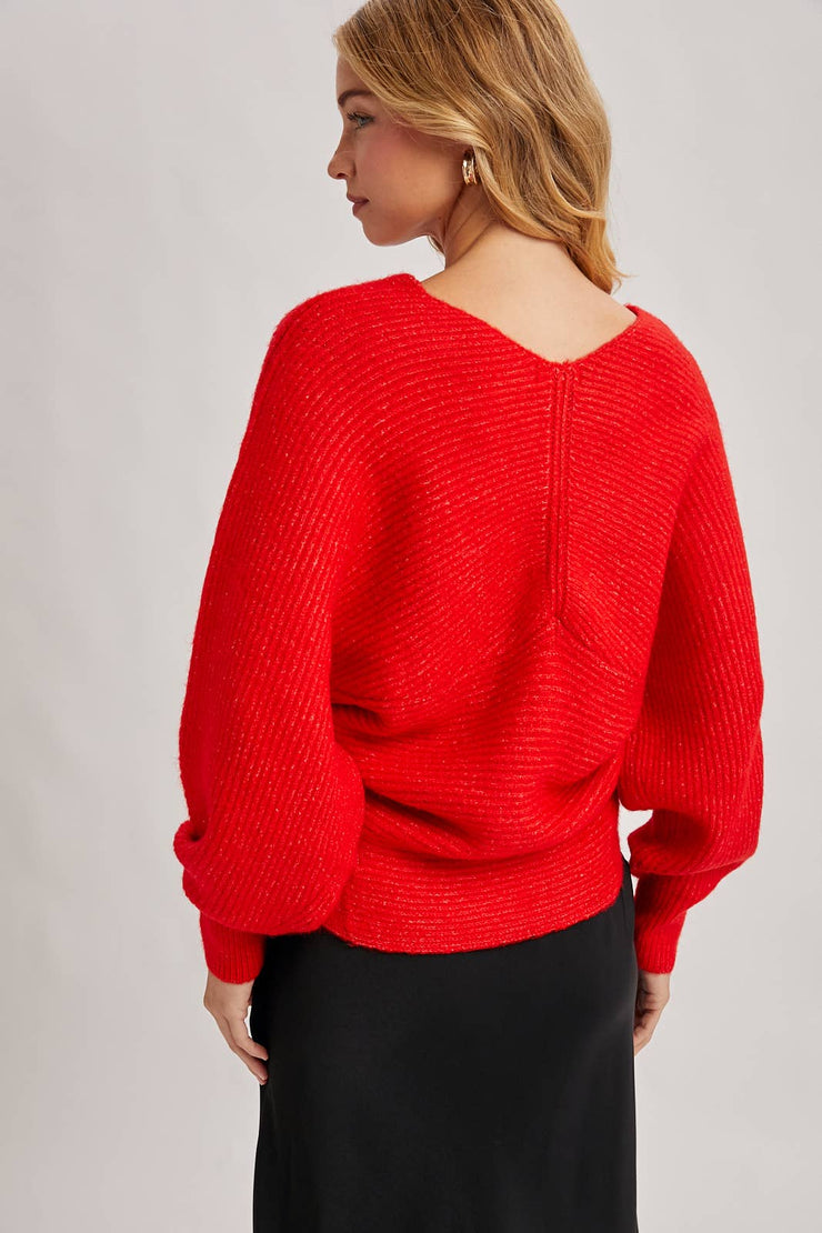 Red Wrap Crossover Sweater - M/L