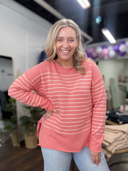 Coral Striped Sweater