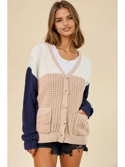 Navy Color Block Cardigan