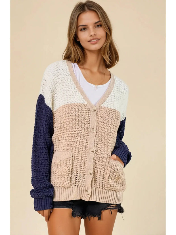 Navy Color Block Cardigan