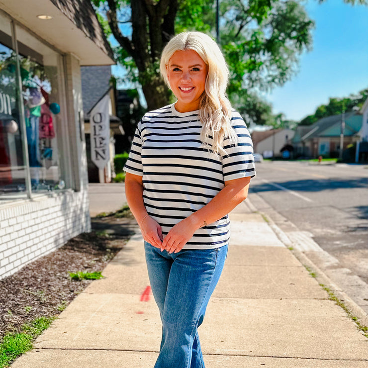 Navy loose fit stripe shirt