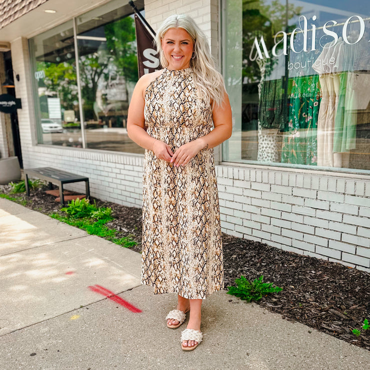 Halter Snake Print Maxi Dress