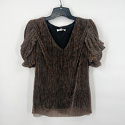 Gold glitter puff sleeve top