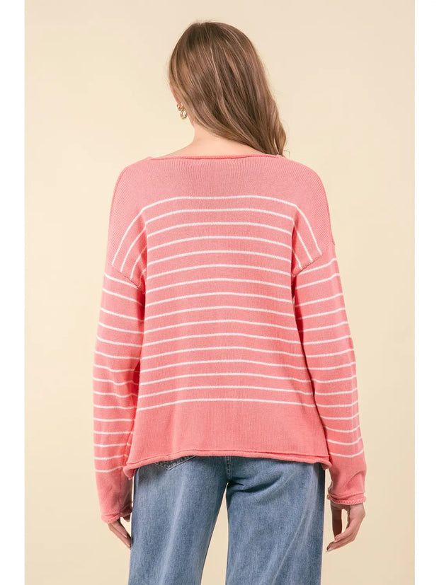 Coral Striped Sweater
