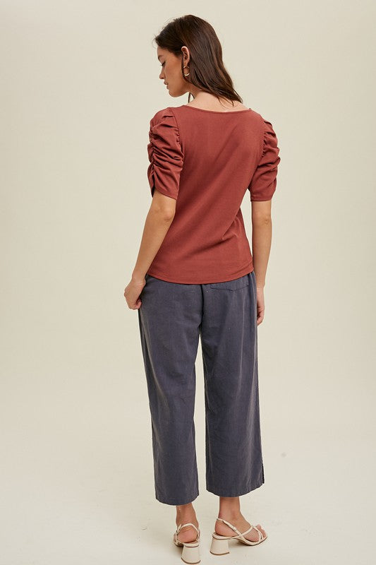 Rust Puff Sleeve Top