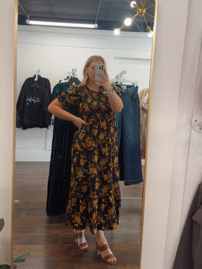 Smocked Flower Print Dress - XS