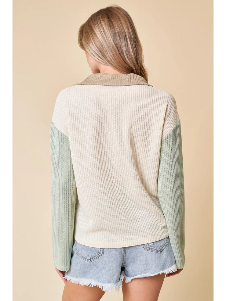 Funnel Neck Color Block Quarter Zip Up