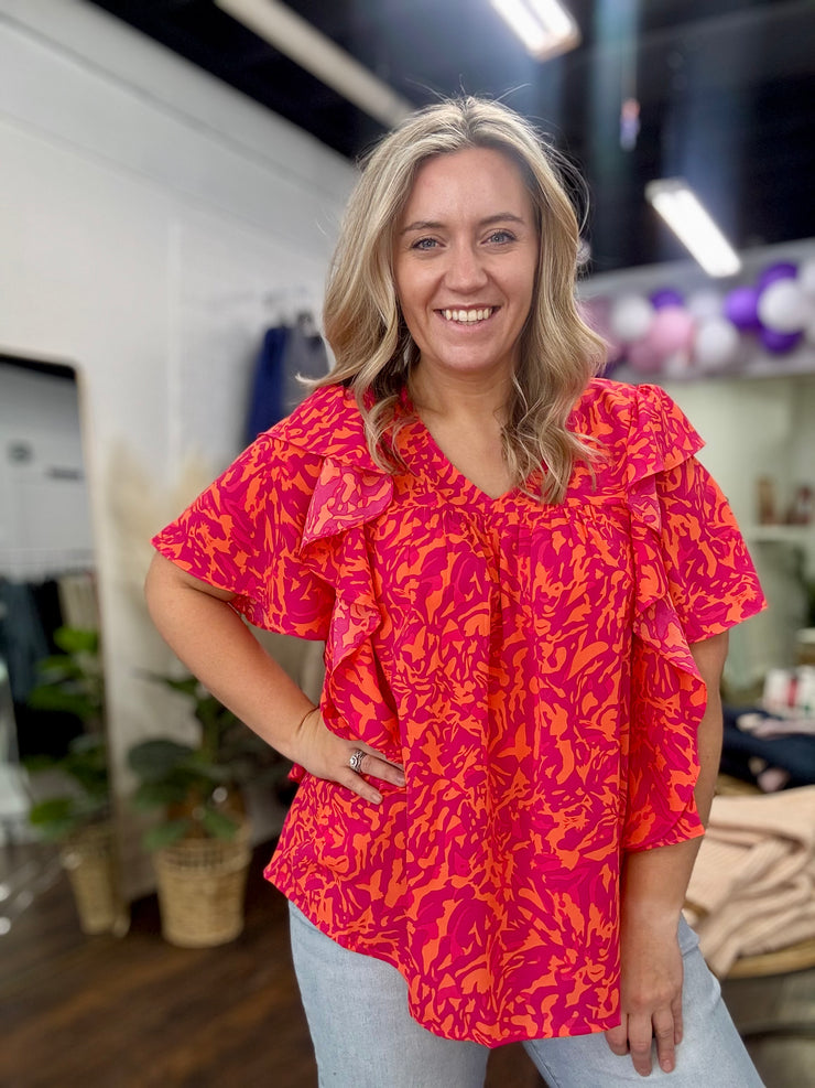 Pink Floral Ruffle Top