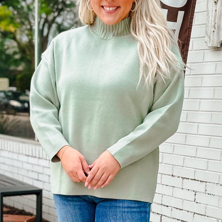 Mock Neck Bubble Sleeve Sweater - Pistachio