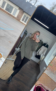 Olive Ribbed Boat Neck Top - M/L