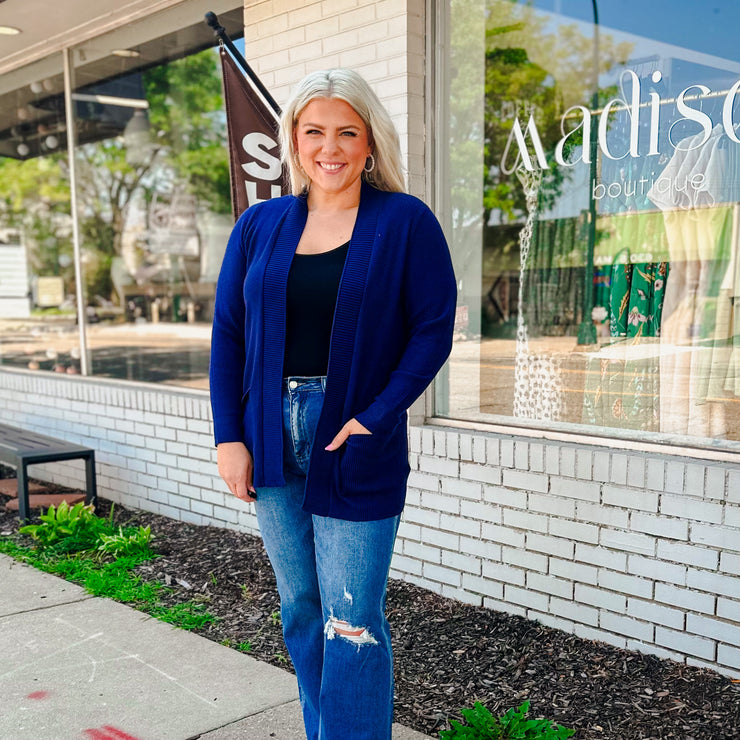 Waffle Textured Cardigan - Navy