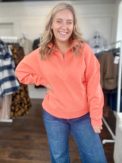 Quarter Zip Fleece Pullover - Coral