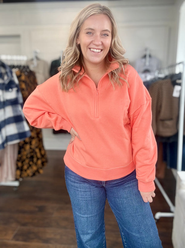 Quarter Zip Fleece Pullover - Coral