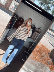 Cream Striped Pointelle Sweater - Large