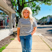 Navy loose fit stripe shirt