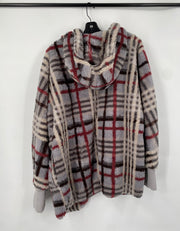 Grey check faux fur hooded jacket