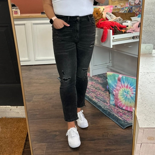 Black Vintage Washed Straight Leg Denim