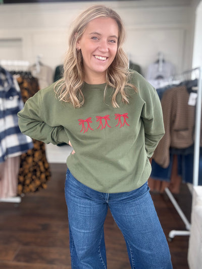 Olive Green Bow Sweatshirt
