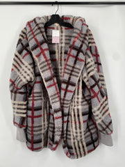 Grey check faux fur hooded jacket