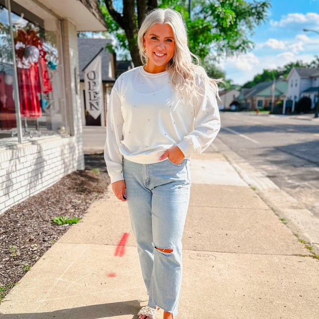 Crystal Embellishment Sweatshirt - White