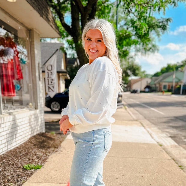 Crystal Embellishment Sweatshirt - White