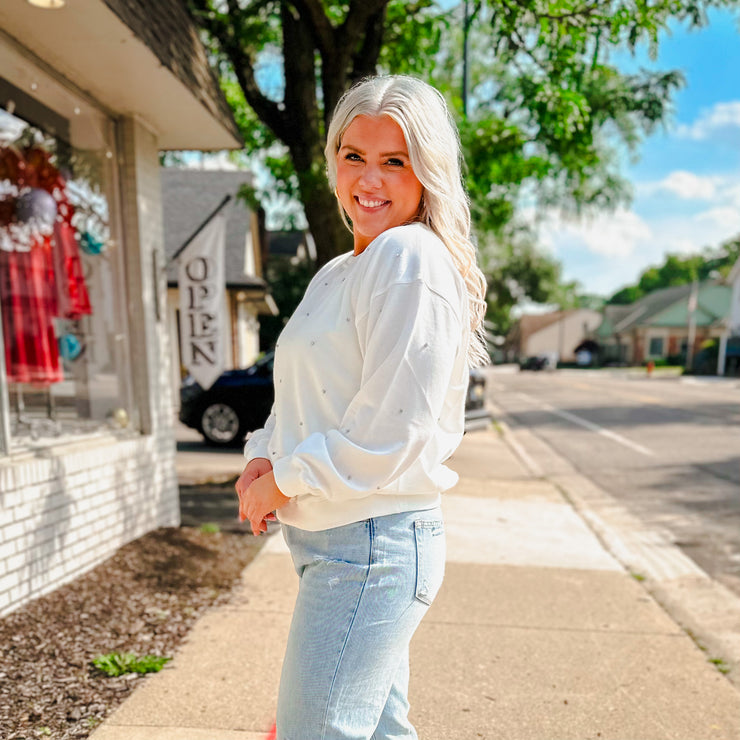 Crystal Embellishment Sweatshirt - White