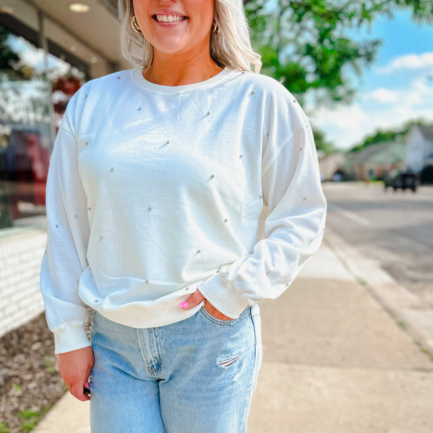 Crystal Embellishment Sweatshirt - White