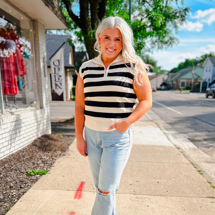 Stripe Zip Up Sweater Vest