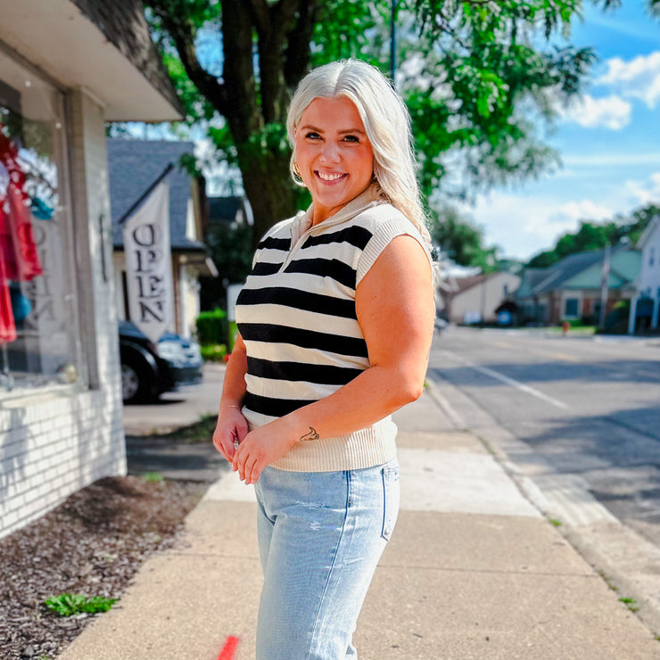 Stripe Zip Up Sweater Vest