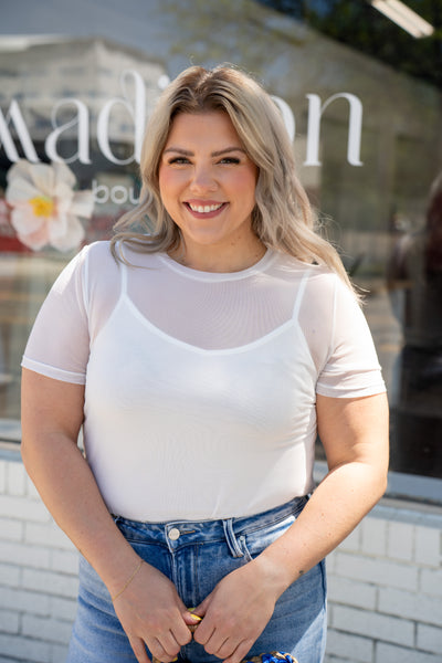 Sheer White Short Sleeve Top - Medium