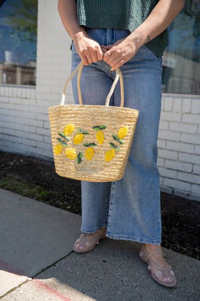Woven Lemon Embroidered Bag