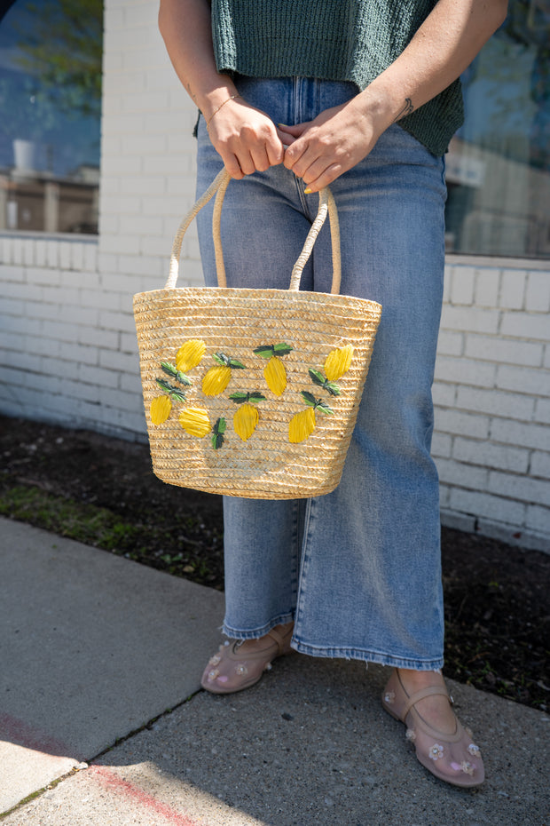 Woven Lemon Embroidered Bag