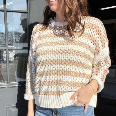 Cream / Taupe Striped Sweater