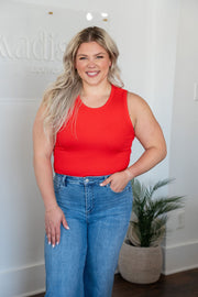 Red Crew Neck Tank Top