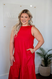 Red Drop Waist Ruffle Dress