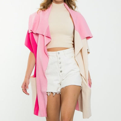 Pink color block cardigan- XL