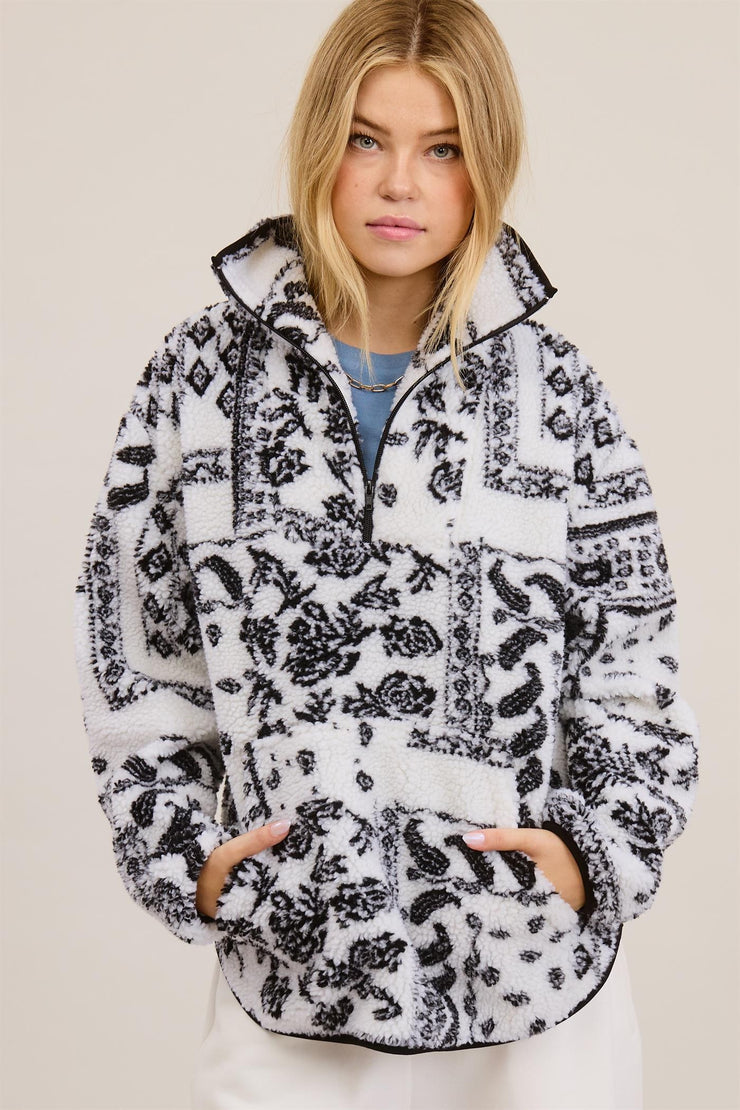 Ivory Paisley Sherpa Pullover - Medium
