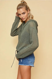 Olive Fishnet Hoodie Cardigan