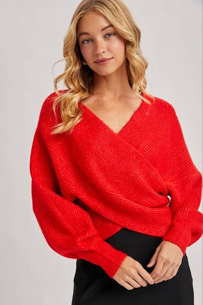 Red Wrap Crossover Sweater - M/L