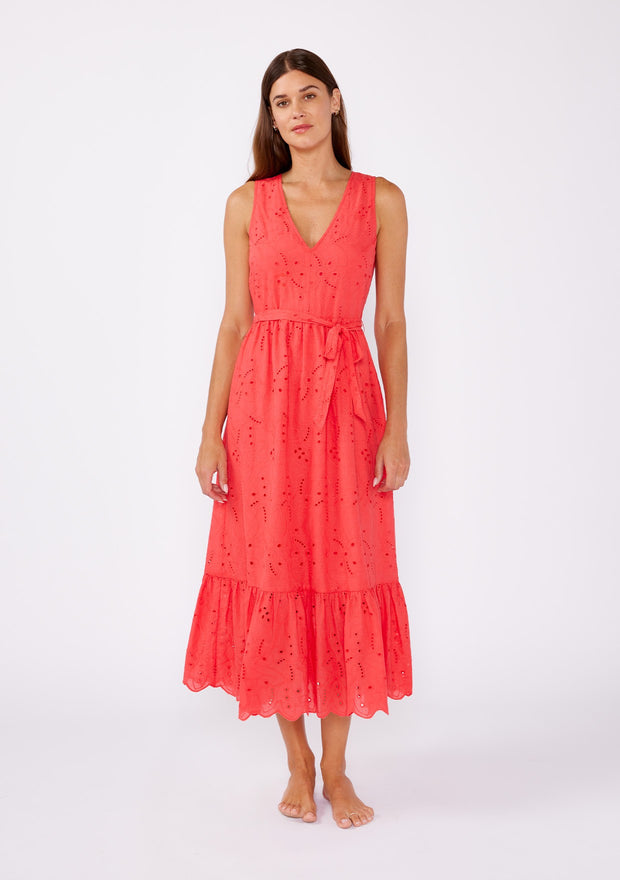 Coral Eyelet Midi Dress-large