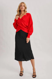 Red Wrap Crossover Sweater - M/L