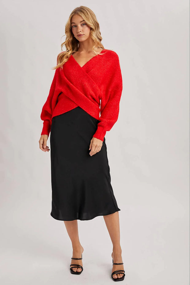 Red Wrap Crossover Sweater - M/L