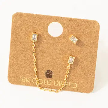 Mini Rectangle Chain Stud Earrings Set