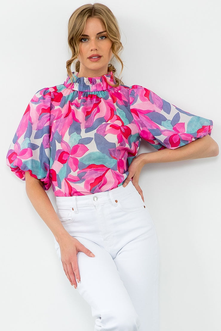 Fuchsia Floral Print Top - Small
